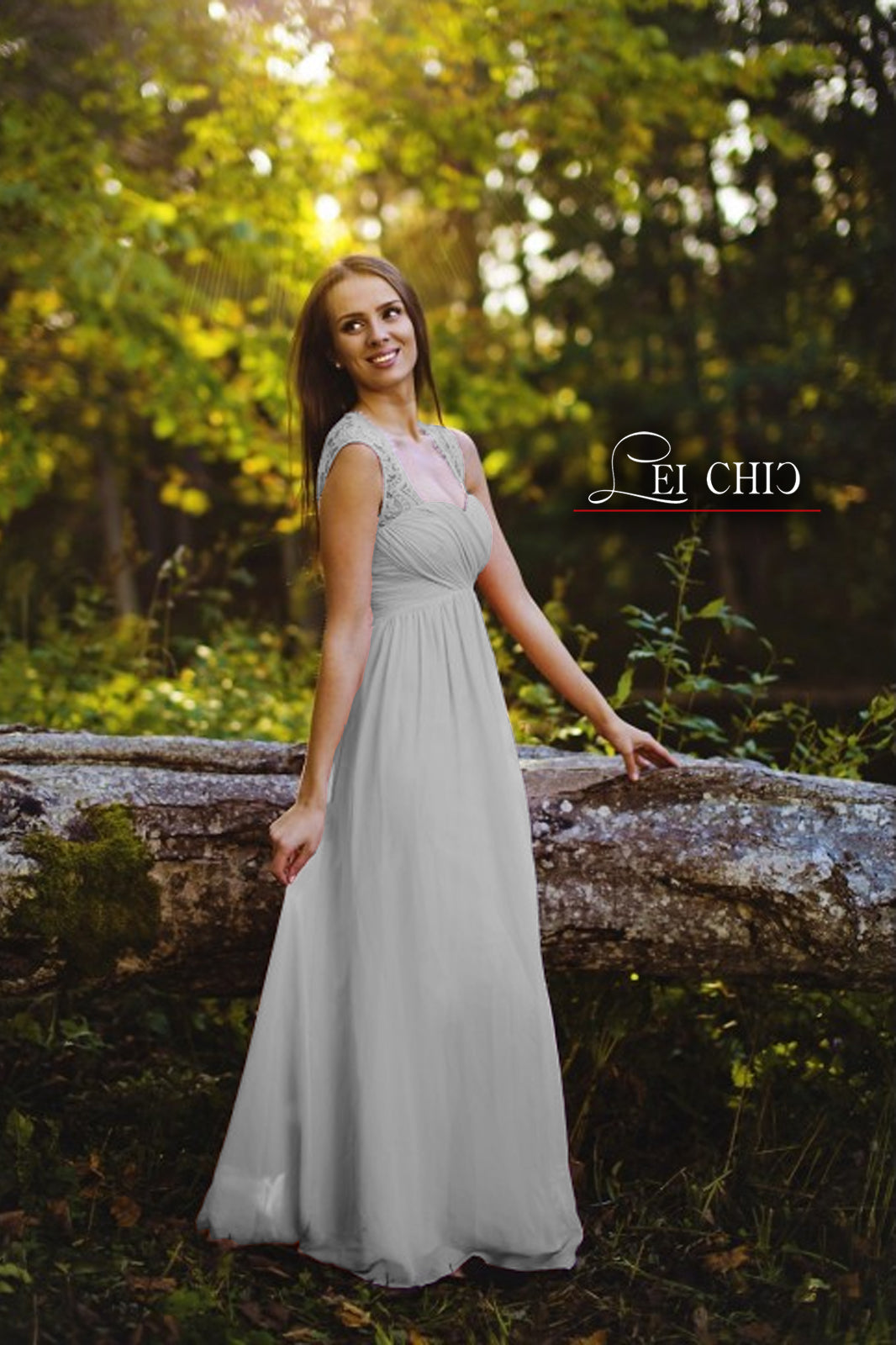 abito impero grigio chiaro chiffon
