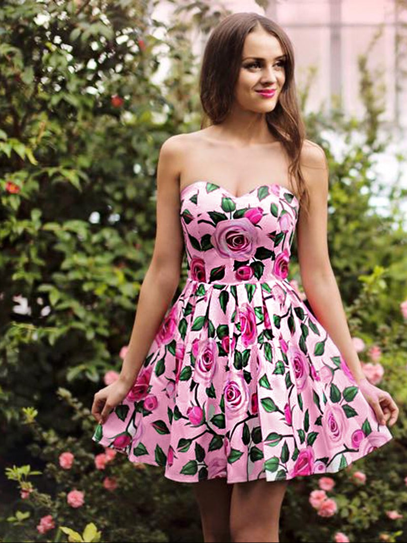 abito rosa corto fiorato