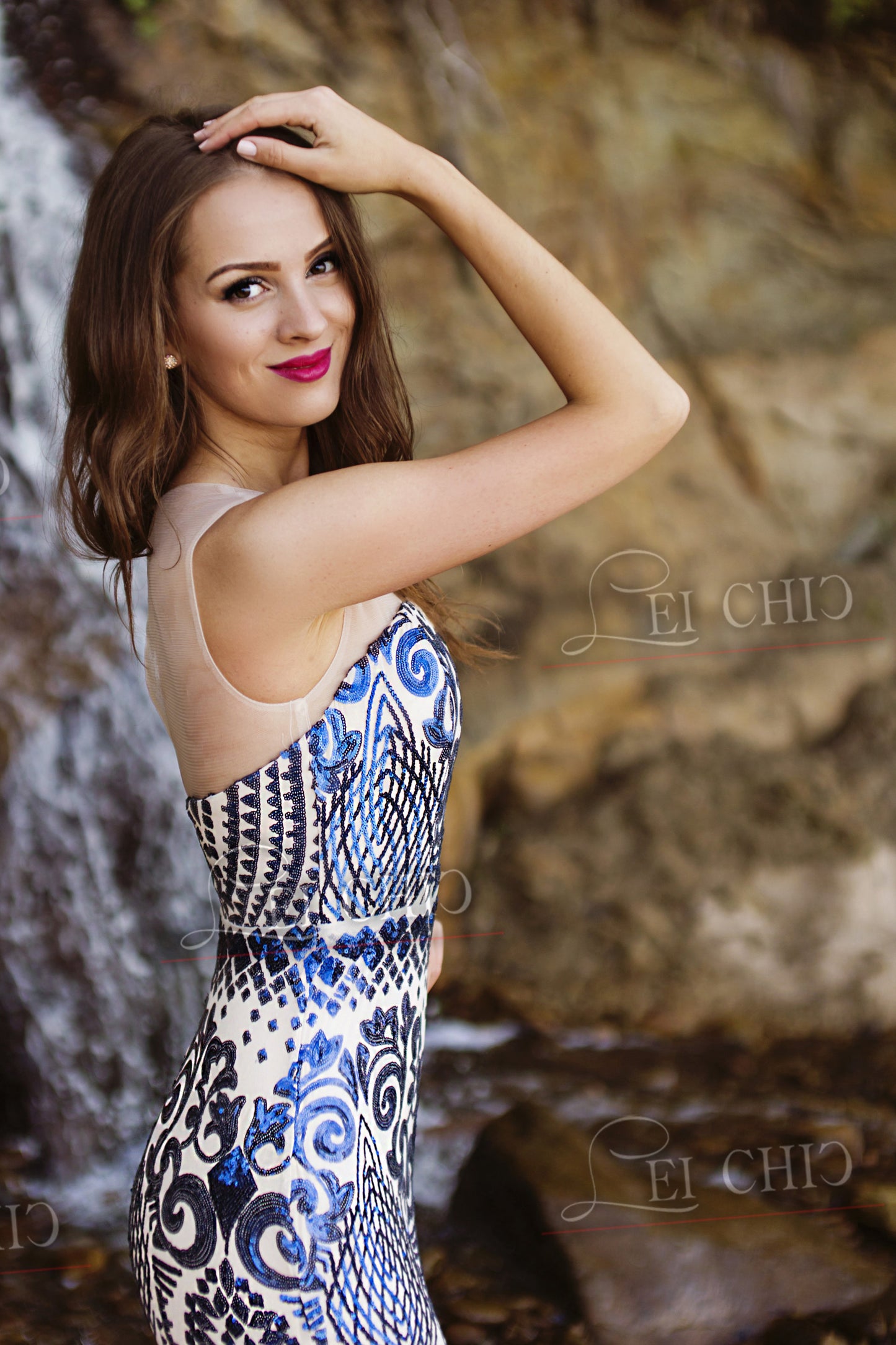 abito sirena blu navy paillettes