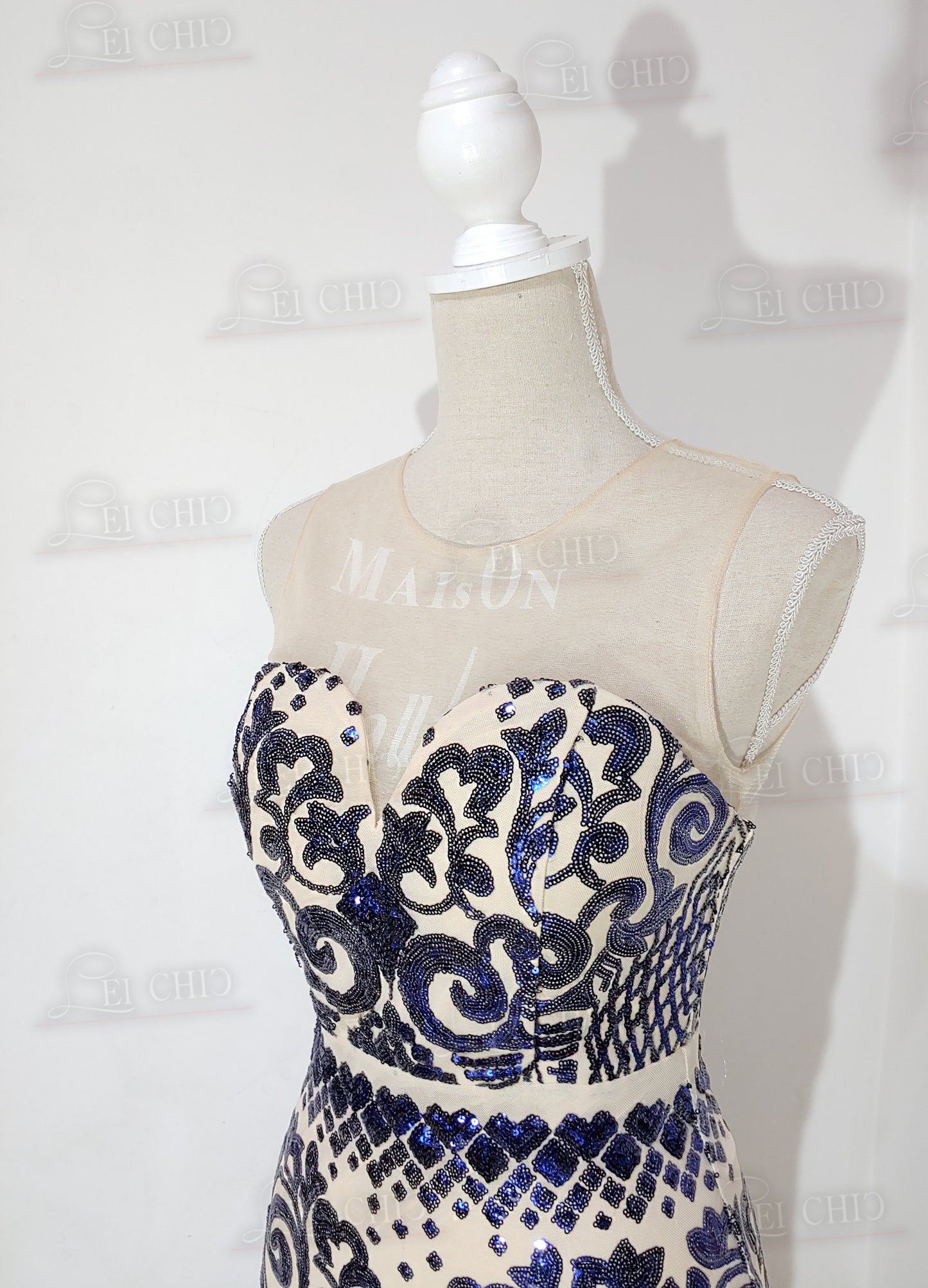 abito sirena blu navy paillettes 4