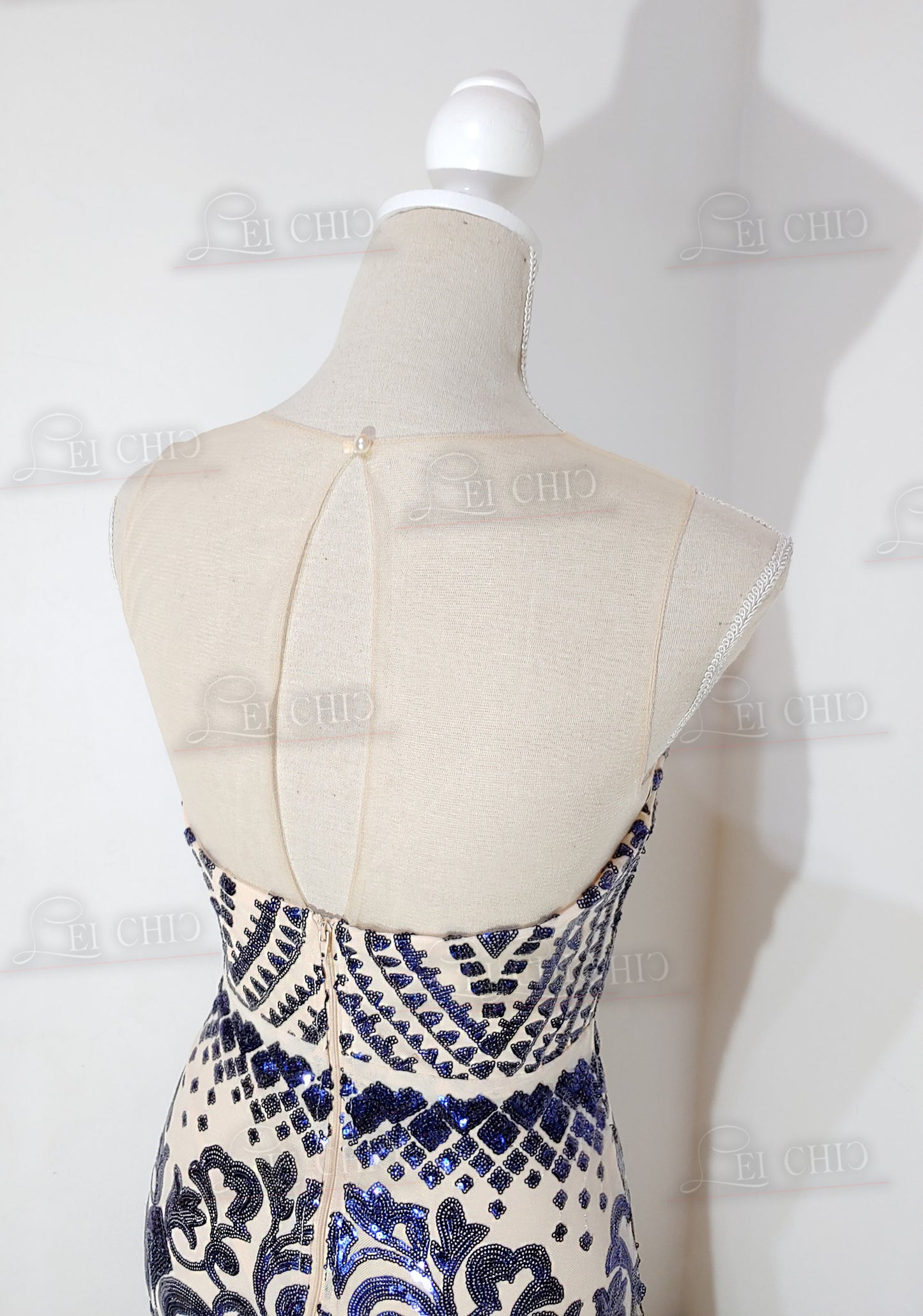 abito sirena blu navy paillettes