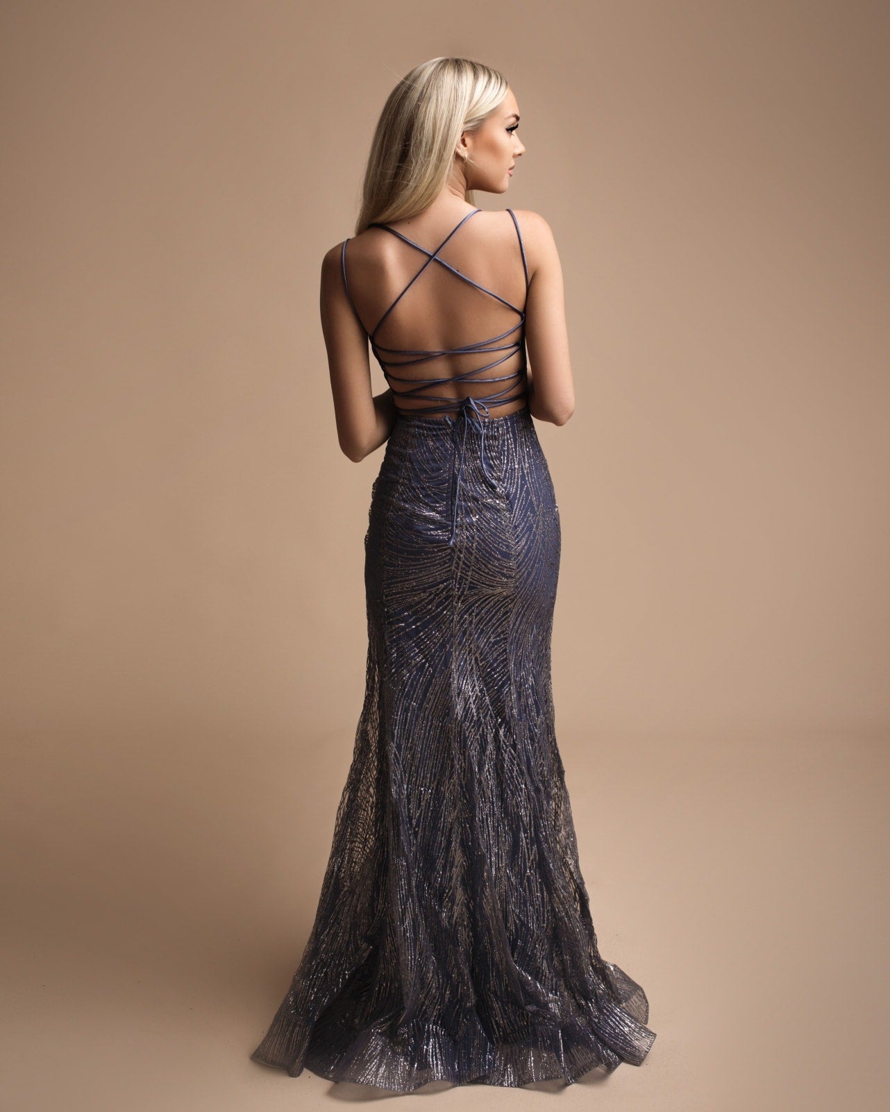 abito sirena brillantinato blu navy