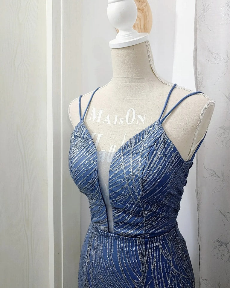 abito sirena brillantinato blu navy