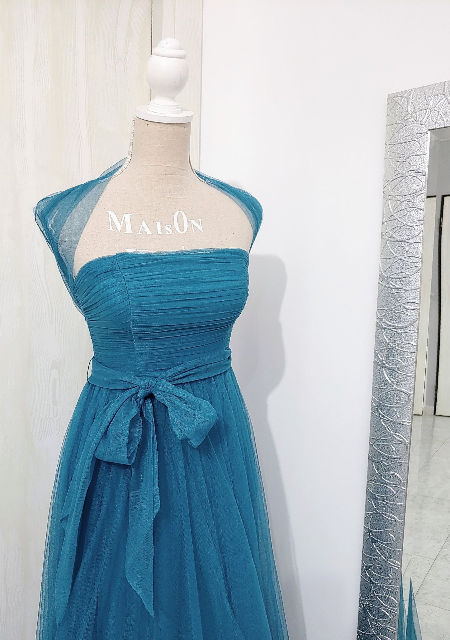 abito stile impero turchese in tulle