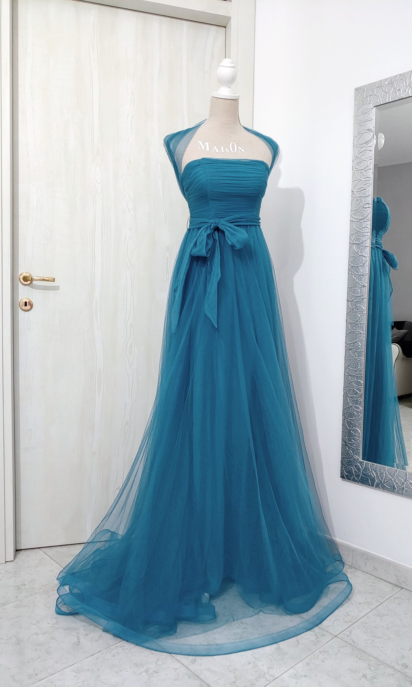 abito stile impero turchese in tulle