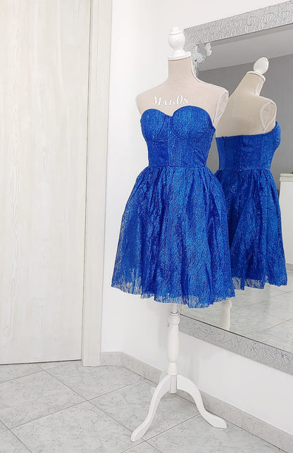 abito corto blu royal brillantinato