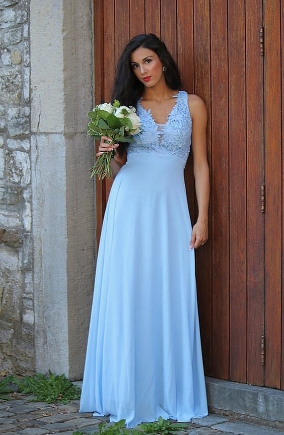 abito impero azzurro in chiffon