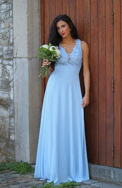 abito impero azzurro in chiffon