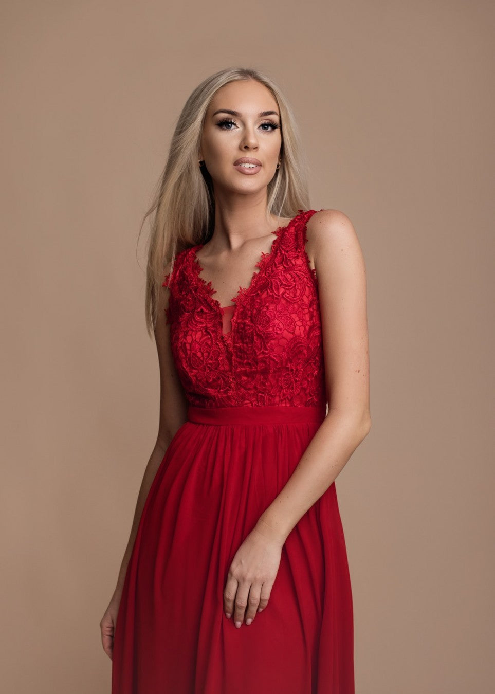 abito impero  rosso in chiffon