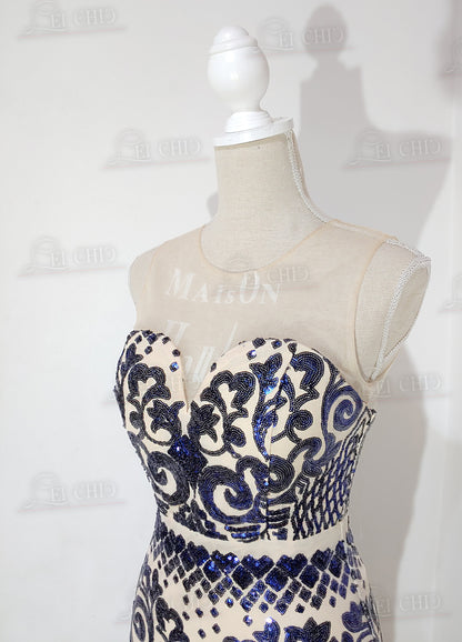 abito sirena blu navy paillettes 4