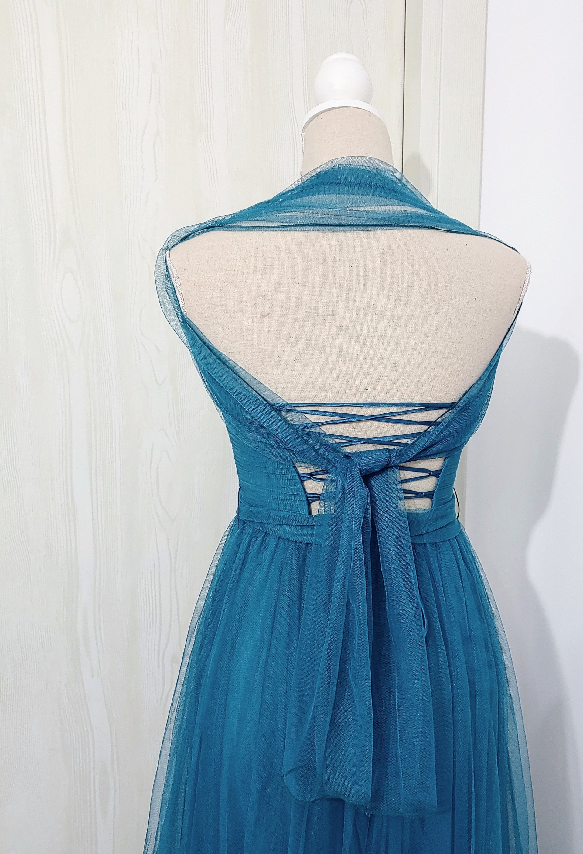 abito stile impero turchese in tulle